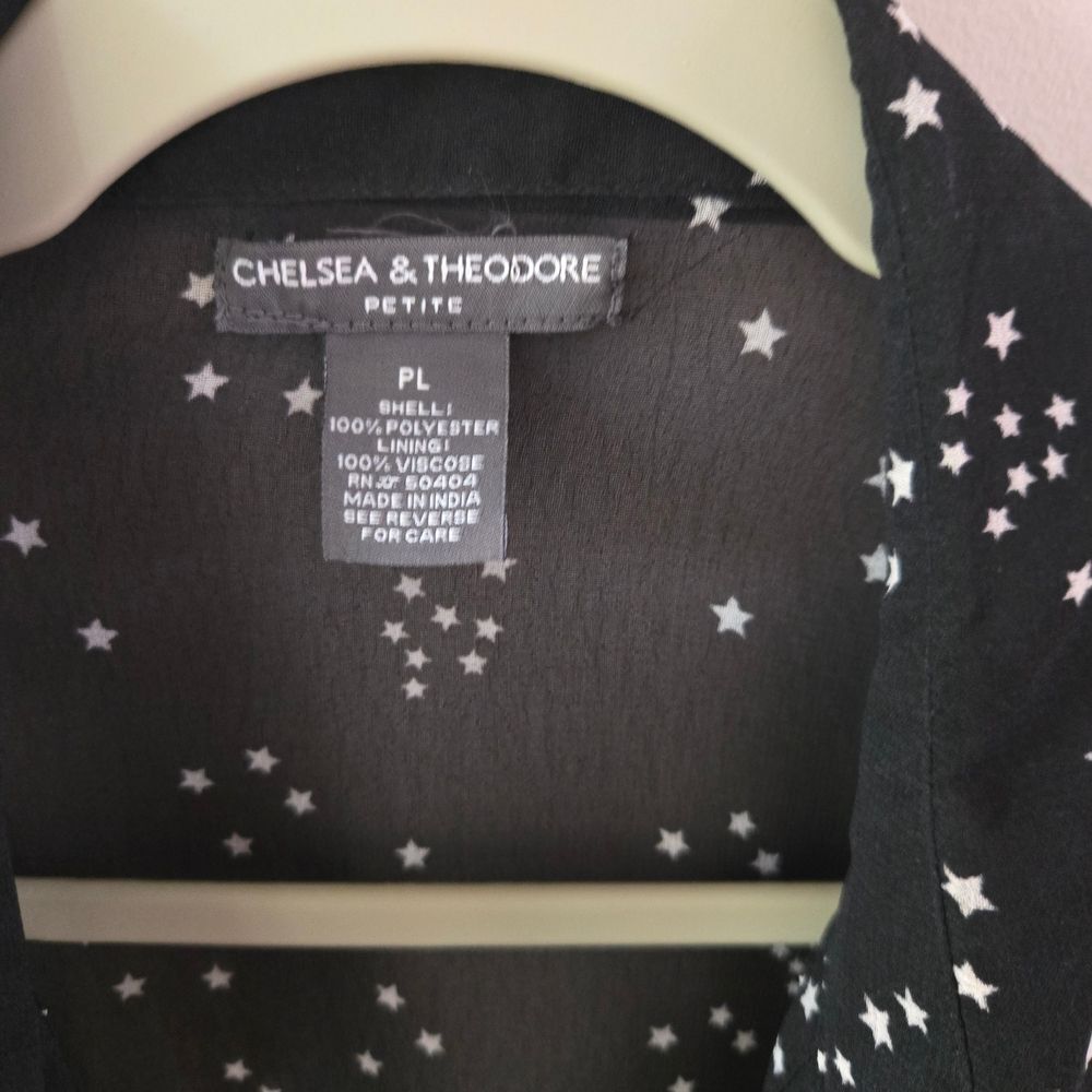 Chelsea & Theodore Black Sheer Blouse with White Star Pattern - Picture 6 of 6
